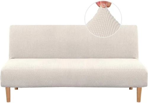 Vista 25 de H.VERSAILTEX Funda elástica para futón sin brazos, funda protectora elástica para sofá cama, textura rica en elastano, pequeños cuadros de tela Negro