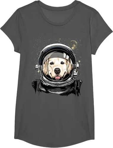 Vista 32 de Camiseta para amantes de los perros de los astronautas del espacio exterior Golden Retriever Lover, Negro