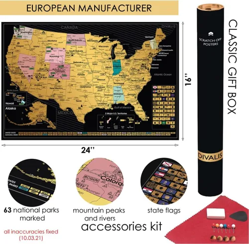 Vista 4 de Juego de regalo 2 en 1, mapa del mundo para raspar y mapa para raspar de EE. UU., carteles fáciles de enmarcar del mundo y Estados Unidos