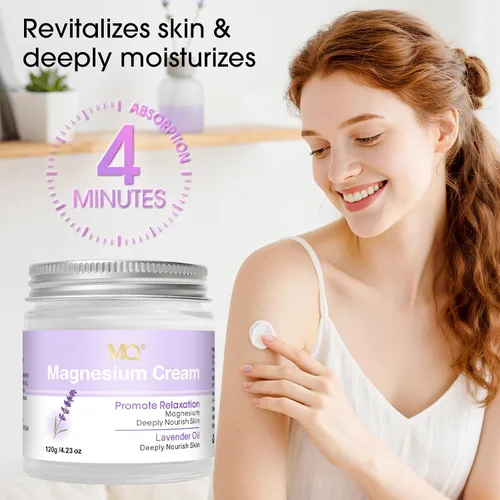 Vista 4 de MQ Crema tópica de magnesio para dormir, loción de magnesio para calambres en las piernas, relajación muscular (lavanda-120g-4.23oz)