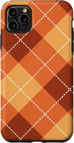 Vista 12 de Funda para iPhone 13 Pro, naranja, amarillo y marrón, a cuadros, otoño, calabazas