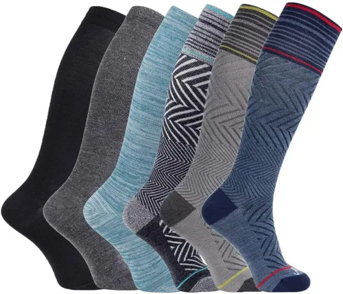 Vista 18 de ja vie Calcetines de compresión graduados de 76% lana merino para mujeres y hombres (15-20 mmHg), 2 Pares: 1 Negro Puro+1 Denim, S