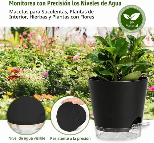 Vista 7 de Macetas de riego automático de 7 pulgadas, paquete de 6 macetas de plástico con agujeros de drenaje y platillos transparentes, macetas de plástico