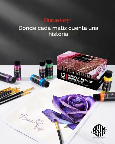 Vista 4 de Fantastory Juego de pintura acrílica metálica de 12 colores de 2 fl oz