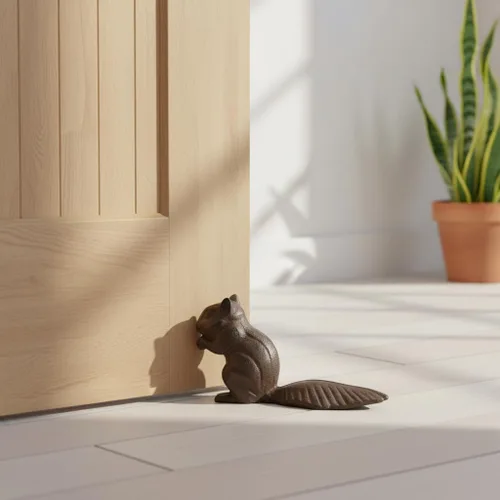 Vista 5 de Comfy Hour Tope de puerta de hierro fundido, cuña de ardilla de 6.8 pulgadas para la parte inferior de la puerta, tope decorativo rústico
