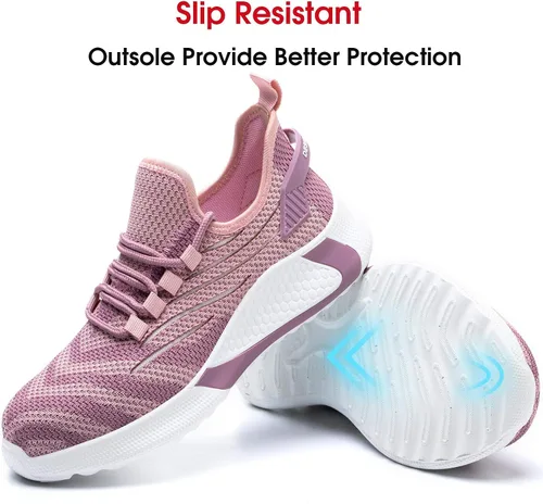 Vista 4 de Tinefiy Steel Toe Shoes for Women Lightweight Safety Shoes Air Cushion Comfortable Slip Resistant Indestructible Womens Puncture Proof Work Sneakers