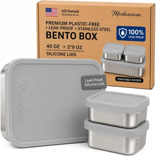 Vista 19 de Lonchera de acero inoxidable a prueba de fugas de 27 onzas, contenedores de almuerzo de acero inoxidable, caja Bento, recipientes de metal para Negro