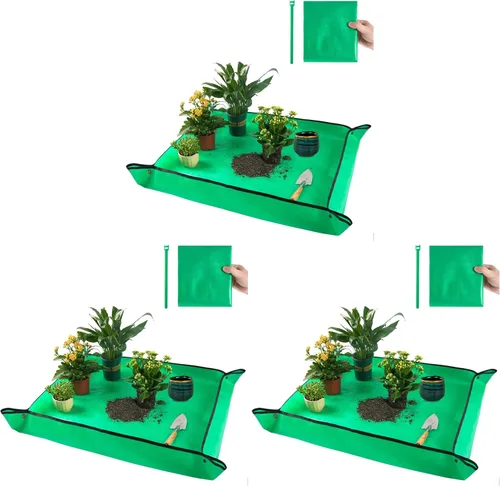 Vista 18 de Tapete de trasplante de 26.8"X26.8" para plantas de interior para controlar el desorden, tapete de bandeja de jardinería plegable e impermeable 1