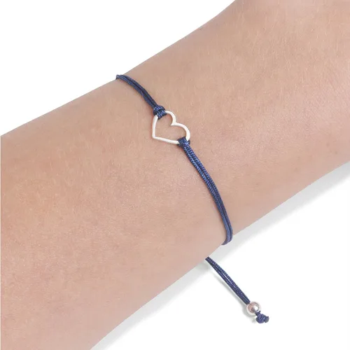 Vista 2 de Claudia Lira Joyas clásico azul para mujer pulsera de amistad pequeña hecha a mano de plata de ley abierta en forma de corazón cordón ajustable