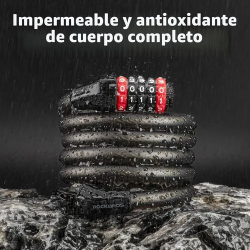 Vista 4 de ROCKBROS Cable de bloqueo de bicicleta especializado, Combinación de bloqueo de bicicleta de 5 dígitos, Cerradura de rueda de bicicleta de 47