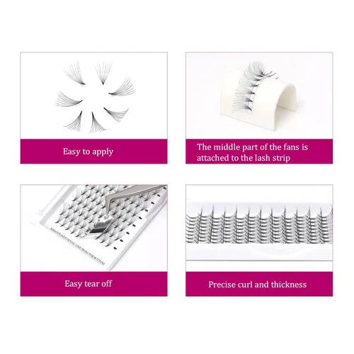 Vista 54 de FADLASH Extensiones de pestañas postizas en abanico con base puntiaguda 10D, extensiones de pestañas postizas de tallo medio, extensiones