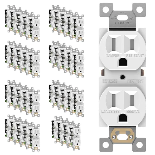 Vista 24 de ENERLITES Receptáculo dúplex, tomas de pared eléctricas resistentes a manipulaciones, grado comercial, 15A 125V, autoconectado, 2 polos, 3 cables