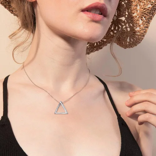 Vista 7 de DAOCHONG Collar de plata de ley 925 con formas geométricas, triángulorectángulorombocírculo, collar con colgante para mujer