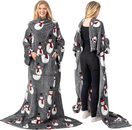 Vista 16 de PAVILIA Manta con Mangas para Adultos Mujeres Hombres, Manta Suave y Cálida Usable de Vellón Envolvente Tipo Throw, Manta Bata Regalo