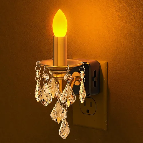 Vista 14 de Briignite Candelabro de luz nocturna enchufable a la pared, luz nocturna LED cálida con sensor de anochecer a amanecer, 0-100LM regulable, luz