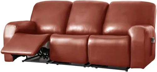 Vista 7 de Vctops - Funda elástica de 6 piezas para sofá biplaza reclinable, de cuero sintético impermeable, protector de muebles antideslizante con borde Negro