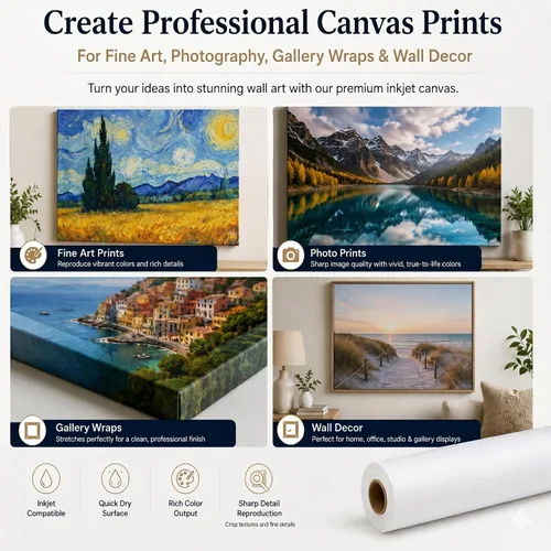 Vista 5 de Rollo de Lienzo Mate de Algodón Premium, Secado Rápido, Compatible con Impresoras de Inyección de Tinta de Formato Ancho, Perfecto para Bellas