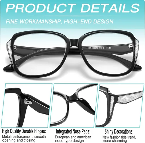 Vista 3 de touk Elegantes gafas de lectura de ojo de gato, lentes de sol de gran tamaño con cadena de lentes de moda portátiles para mujeres