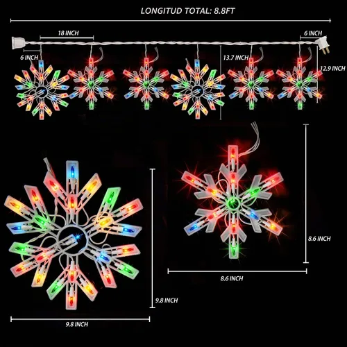 Vista 6 de Dazzle Bright Luces navideñas de copo de nieve para exteriores, 100 unidades de 8.5 pies conectables, impermeables, luces de carámbano de Navidad
