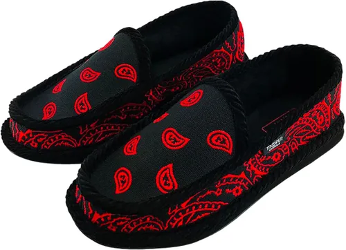 Vista 3 de Trooper America KS-002E - Bandana bordada negra y roja con estampado de cachemira para hombre Pantuflas acogedoras y coloridas Ultra acolchadas