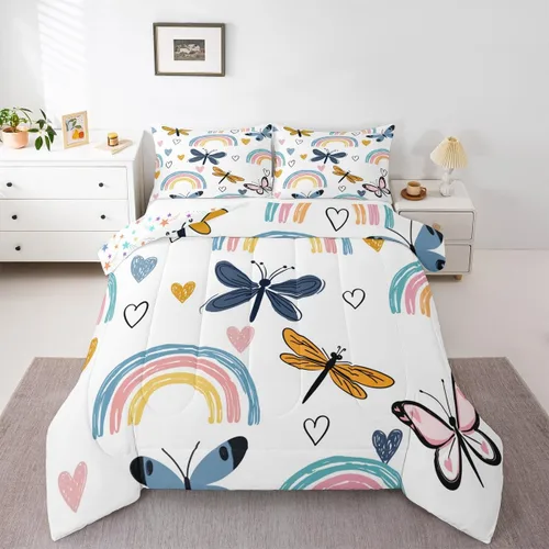 Vista 30 de Erosebridal Juego de edredón arcoíris de 2 piezas, edredón de nube de dibujos animados kawaii iridiscente individual para niños, niñas, mujeres