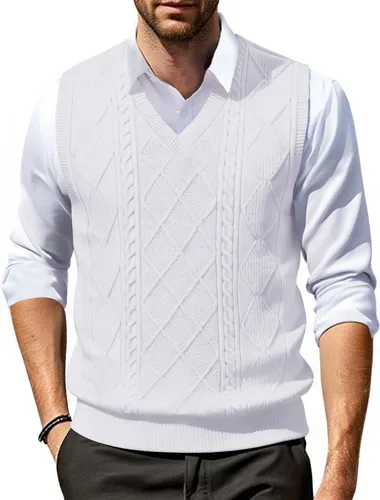 Vista 15 de COOFANDY Chaleco de Suéter con Cuello en V para Hombre Chaleco de Punto Casual Pullover Chaleco Ajuste Ceñido Sin Mangas Ligero Chaleco de Suéter