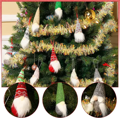 Vista 3 de 22 piezas de gnomos para árbol de Navidad, adornos colgantes hechos a mano, gnomos suecos Tomte, gnomos suecos, hechos a mano, gnomos de felpa, Papá