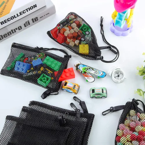 Vista 3 de 8 bolsas de malla negra con cordón y clips, pequeñas bolsas de malla de almacenamiento de nailon, bolsa para lavavajillas, bolsa de red para joyas