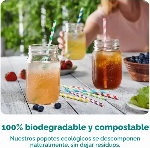 Vista 5 de GUSTO Paquete de 200 popotes de papel a rayas, resistentes y no se empañan, 100% biodegradables, tinta apta para alimentos y varias capas para un