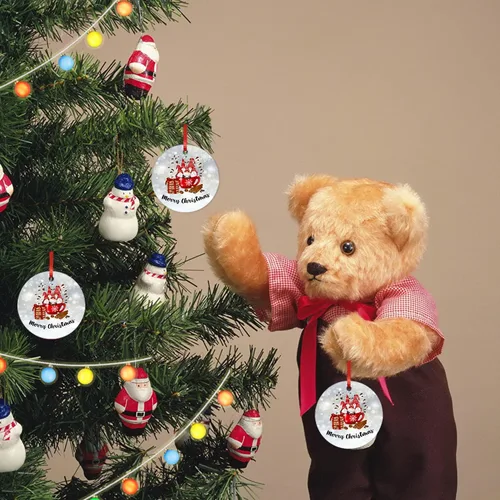 Vista 8 de ArogGeld Adorno redondo de cerámica con diseño de gnomo de Navidad, recuerdo de porcelana plana, árbol de Navidad, vacaciones, decoración de fiesta