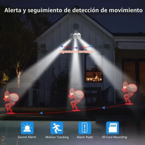Vista 5 de Cámaras de seguridad WiFi inalámbricas para exteriores con videovigilancia enchufable 24/7