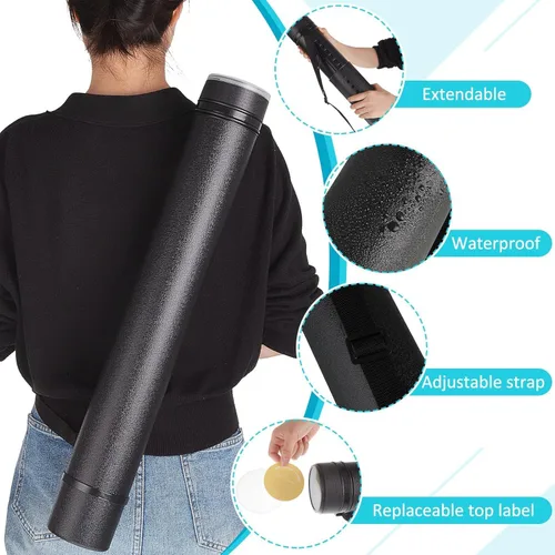 Vista 3 de Henoyso 1 tubo extensible para póster a granel con soporte para correa y estuche de transporte para mapas, documentos, obras de arte, pancartas (L)