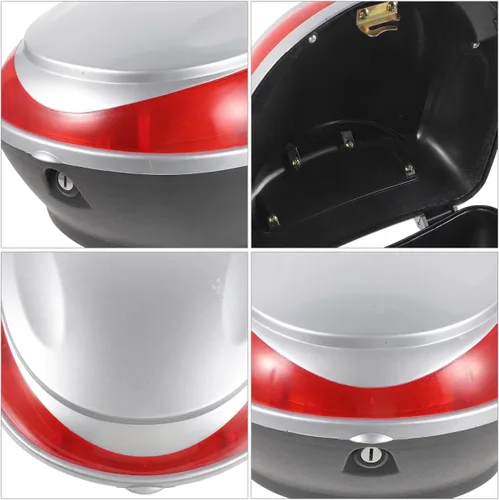 Vista 8 de Maletero de motocicleta de 11.81 x 11.02 x 8.26 pulgadas, caja trasera de gran capacidad, con bloqueo de seguridad, almacenamiento trasero