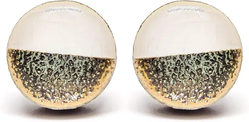 Vista 13 de Dos tonos con aretes de 10 mm de metal martillado falso, aretes redondos para mujeres, niñas y hombres, hechos a mano, postes de acero inoxidable