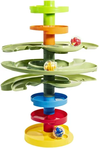 Vista 2 de WEofferwhatYOUwant Torre de Bolas Montessori de 2 Vías – Juguete STEM para Niños de 9 Meses o Más Diseño de Rampa Dual, Pistas Verdes Expandibles
