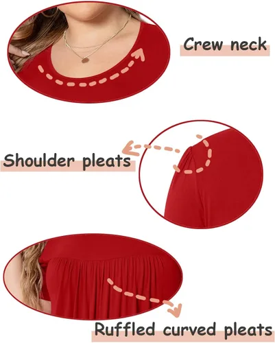 Vista 6 de Anydeer Blusas tipo túnica de talla grande para mujer, estilo casual, cuello redondo, plisadas, acampanadas