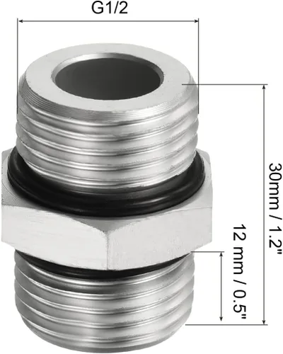 Vista 2 de PATIKIL G1/2 x G1/2 accesorios de adaptador de tubería de rosca macho, accesorio de tubería hexagonal para tanques de agua, tono plateado