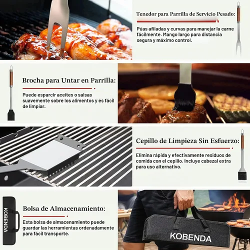 Vista 5 de Juego de 7 piezas, herramientas de parrilla para utensilios de parrilla al aire libre, accesorios para barbacoa