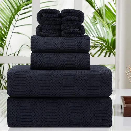 Vista 17 de Juego de 4 toallas de baño grandes de 35"x70" pulgadas, color negro, sábanas de baño extra grandes, toallas jumbo de gran tamaño de 600GSM, suaves