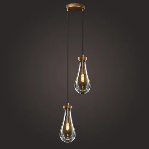 Vista 11 de Lámparas Colgantes de Gota de Lluvia para Isla de Cocina: Lámparas de Gota de Lluvia de Cristal de 2 Luces - Lámparas de Latón Dorado para sobre