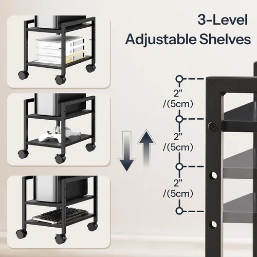 Vista 5 de HOOBRO Soporte para PC, soporte de torre de PC de 2 niveles que se adapta a la mayoría de torres de computadora, soporte de CPU para piso, altura