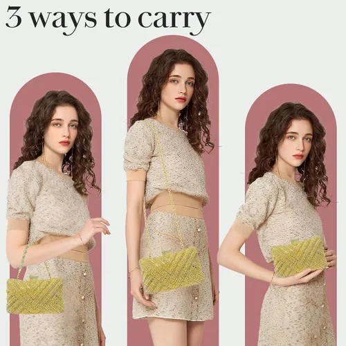 Vista 3 de Bolsos de mano con diamantes de imitación para mujer, bolso de noche brillante, bolso de novia de cristal para fiesta, graduación, boda