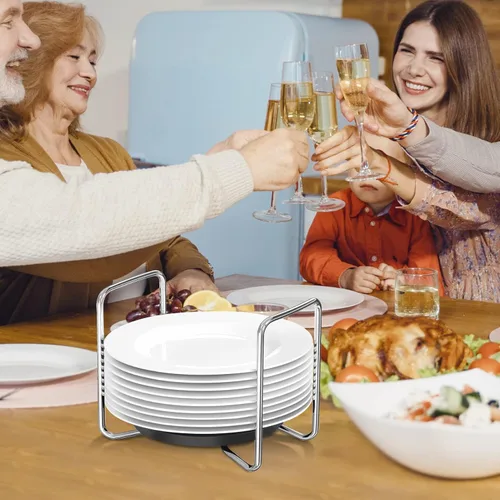 Vista 6 de Organizador de Platos para Cajón de Cocina - Estantes de Platos de Bambú para Encimera de Cocina, Organizador de Platos y Cuencos de Acero Negro-2s