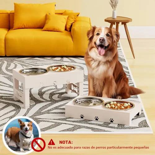 Vista 2 de LAKIPETN Tazones elevados para perros con 2 cuencos de acero inoxidable, soporte elevado para comida para perros, 5 alturas ajustables