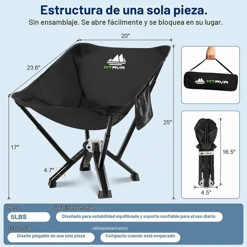 Vista 2 de MTRVR - Silla plegable portátil para camping, diseño patentado de una pieza Negro