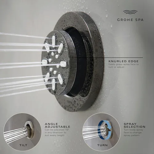 Vista 6 de GROHE 26844000 Spray corporal Rainshower, redondo, cromo, 0.9 GPM, 2 pulverizadores