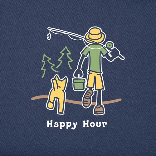 Vista 3 de Life is Good Camiseta Crusher para hombre, camisetas gráficas de algodón de manga corta, Happy Hour Fish