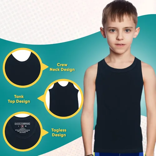 Vista 2 de BROOKLYN VERTICAL Paquete de 4 camisetas sin mangas para niños, algodón sin etiquetas, súper suave