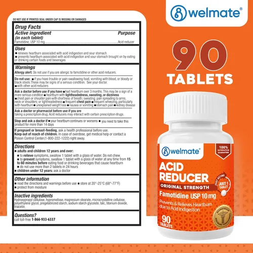 Vista 4 de WELMATE - Reductor de ácido de famotidina, 10 mg - Fuerza original - Alivio de la acidez estomacal - Indigestión ácida - Alivio del estómago