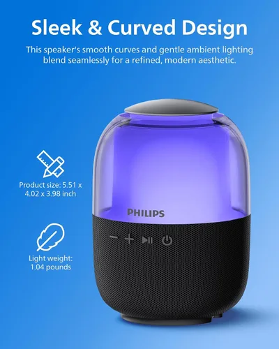Vista 7 de Philips S2108 Altavoz Bluetooth portátil, 5 W RMS, 7 horas de reproducción, emparejamiento estéreo TWS, efectos de luz LED, carga USB-C, graves